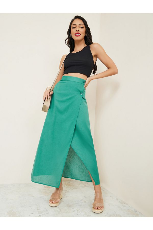 Styli High Rise Wrap Maxi Skirt with Buttons Trendyol