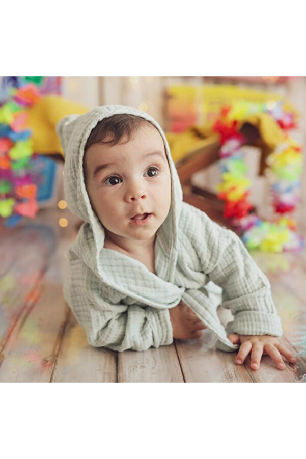 Caline Baby 4 Kat Müslin Çocuk Bornozu - Mint