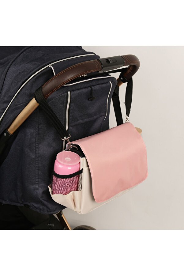 Microcase Omuz Askılı El Tutacaklı 2'si 1 Arada Ayarlanabilir Cırt'lı Bebek Arabası Çantası Pembe Krem AL4237