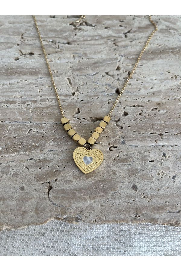 LA POTENTE BEREN Women s Steel Heart Detail Gold Color Necklace Does Not Tarnish