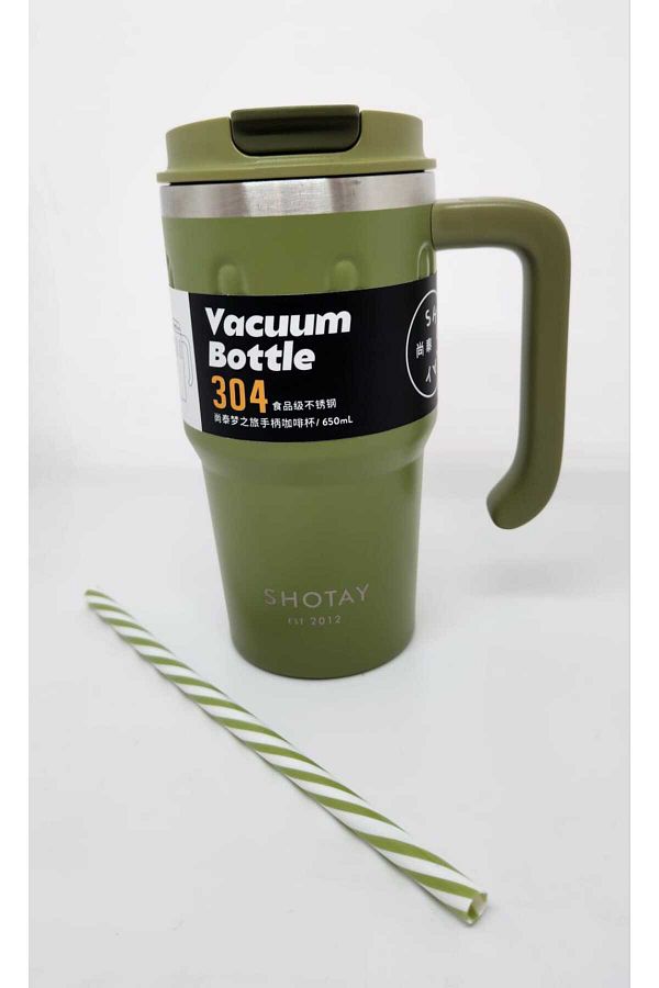 Shotay-Green Handle Mug ST-8169 680ml Thermos - Use with Straw and Without Straw 1