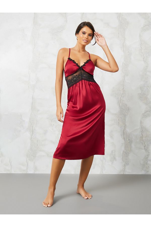 Styli Lace Detail Cutout Back Satin Slip Dress Trendyol