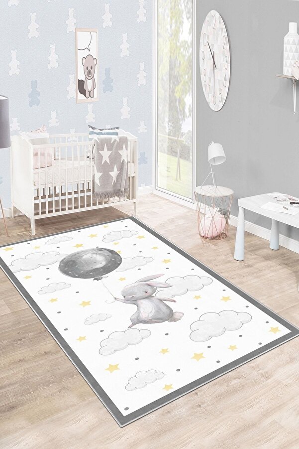 Confidence Home Makinede Yıkanabilir Kaymaz Taban Leke Tutmaz Yıldız Desenli Bebek Ve Çocuk Halısı Oyun Matı