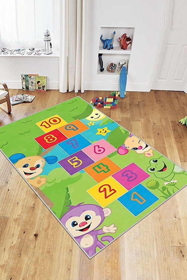 Confidence Home Makinede Yıkanabilir Kaymaz Taban Leke Tutmaz Seksek Desenli Bebek Ve Çocuk Halısı Oyun Matı