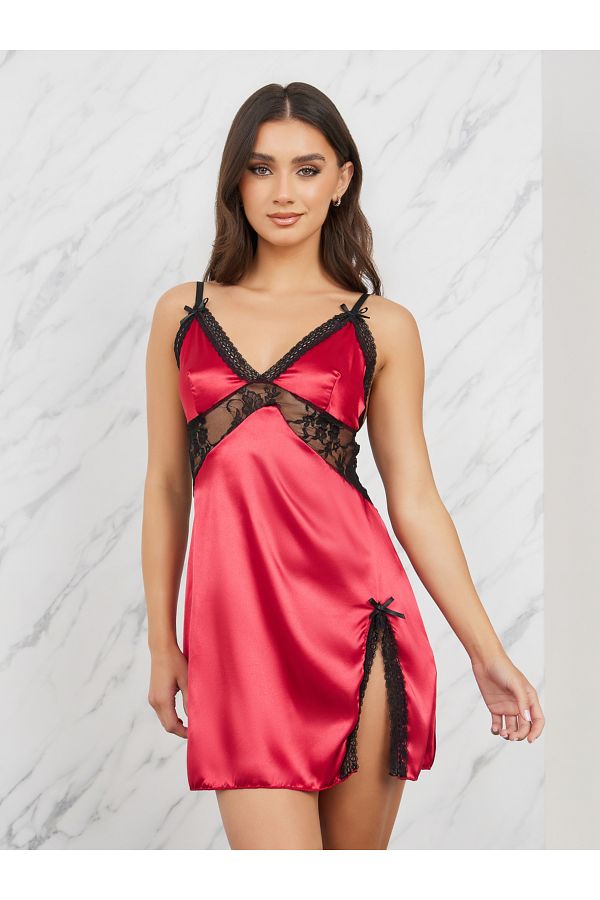 Styli Satin Lace Insert Slip Dress with Side Slit Trendyol