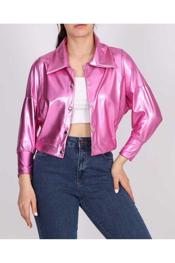 Shevago PINK VARAK FABRIC SHORT JACKET Trendyol