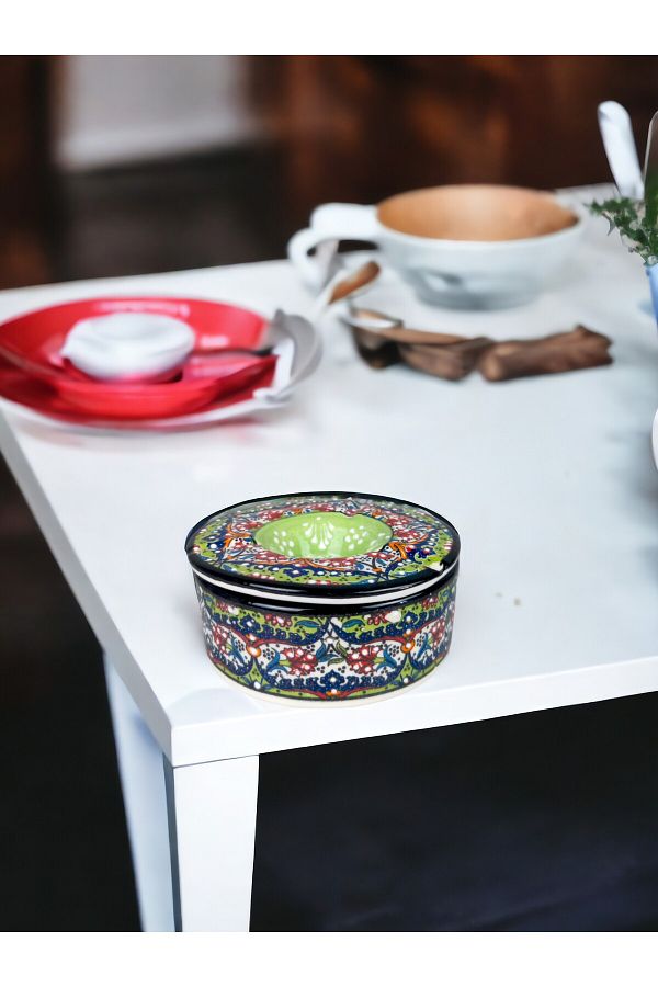 qtahya homes queen of kütahya-Authentic Traditional Patterned Lid Ashtray Tile 1