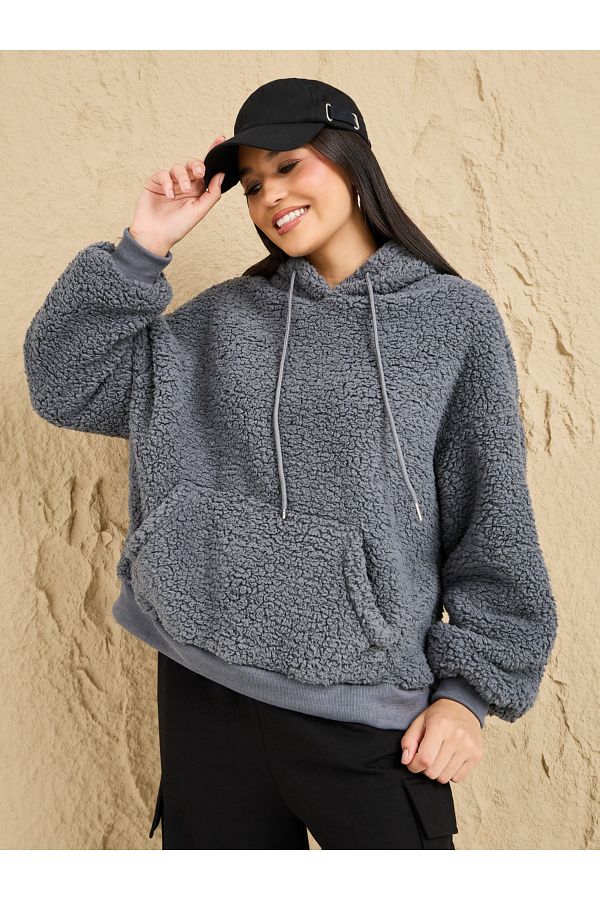 Styli Oversized Chunky Fleece Hoodie Trendyol