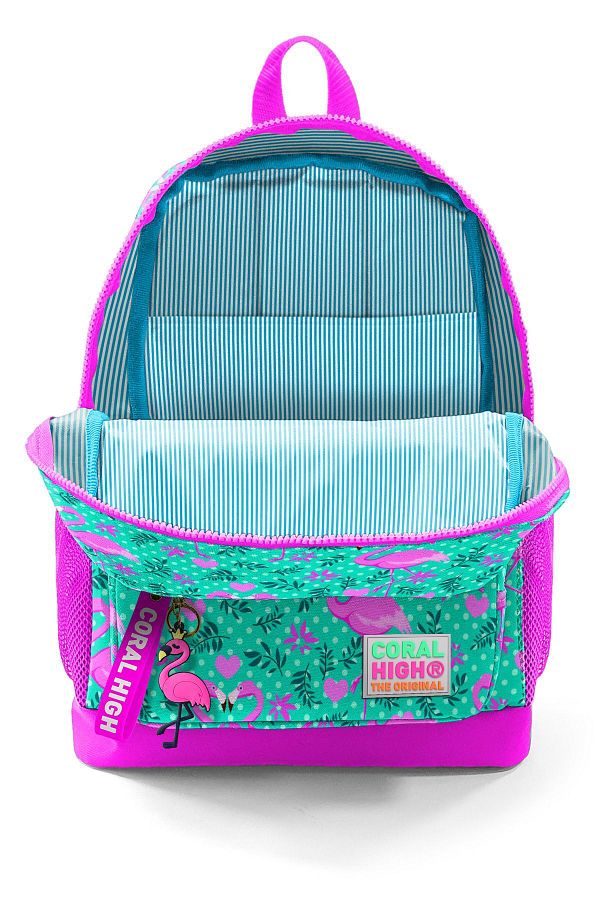 Coral High Kids Four Compartment Water Green Flamingo Patterned Primary School Bag 23712 Trendyol