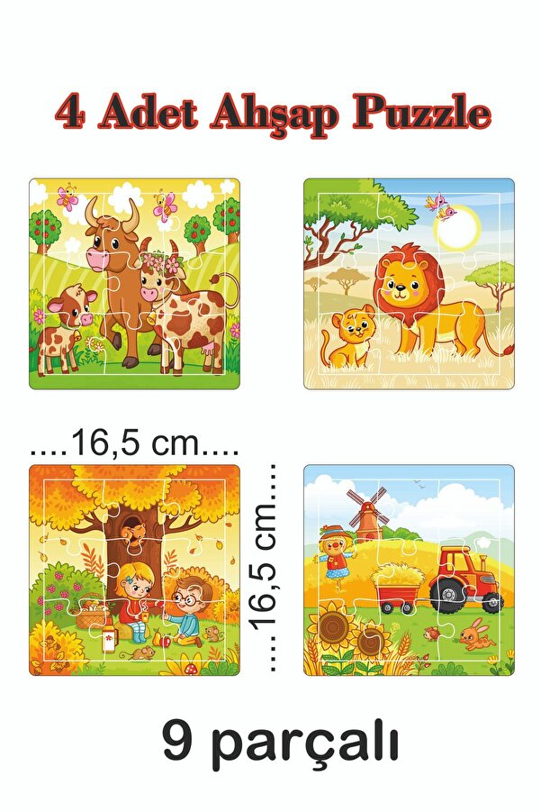 Kiri Ahşap Puzzle 9 Parçalı 4 Farklı Puzzle Seti