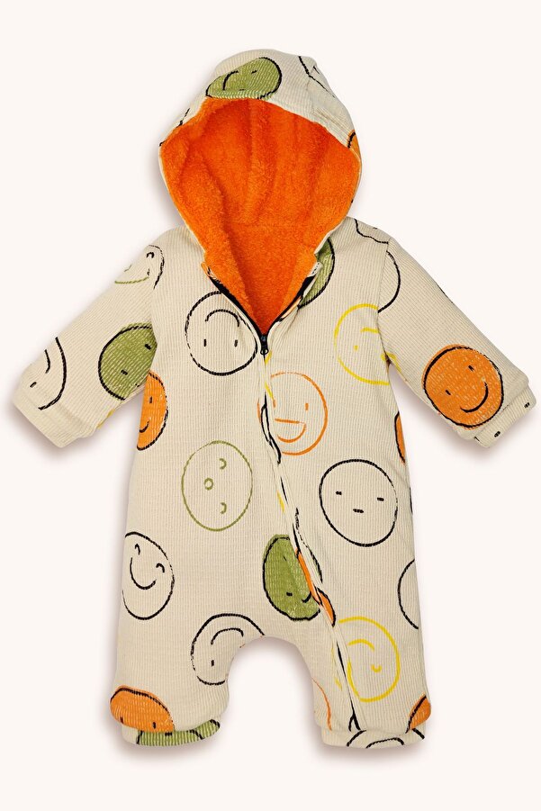 bebizu Kapüşonlu Desenli İçi Welsoft Çapraz Fermuarlı Tulum