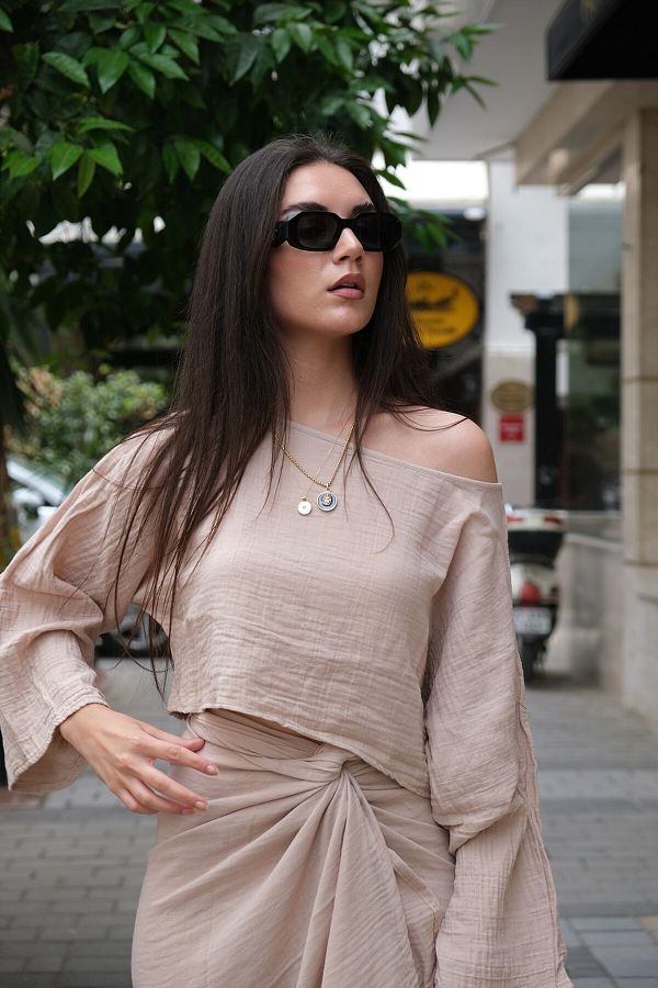 ham design Blouse Cream Tight Trendyol