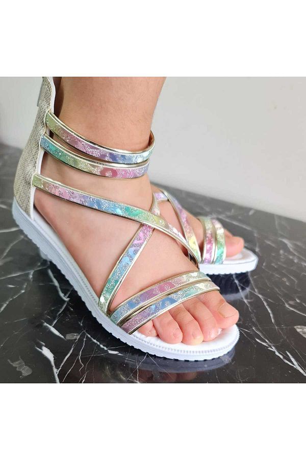 Pandalina Child sandals with zippered ankle hologram non slip phylon light sole sandals. Trendyol