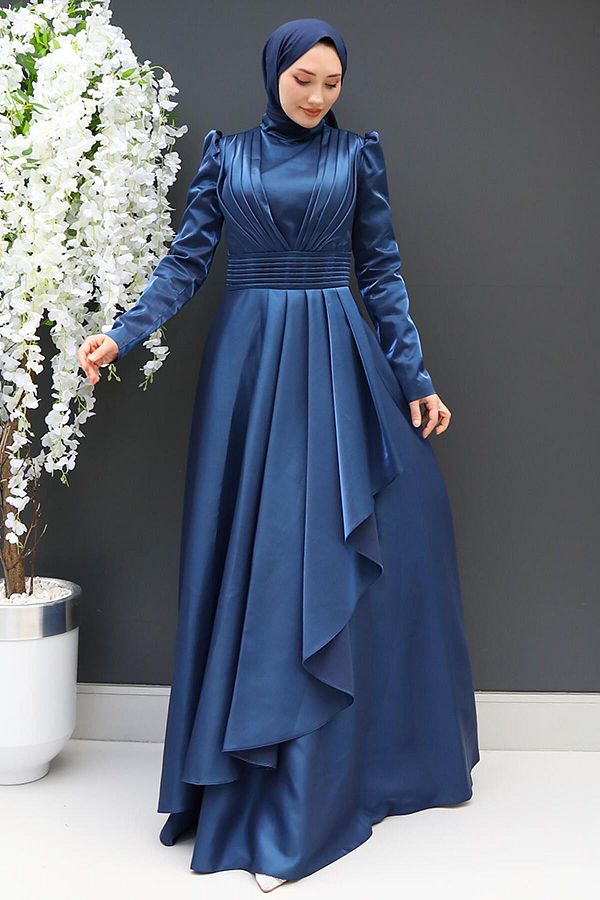 giz astore Navy Blue Simple Hijab Evening Dress Trendyol