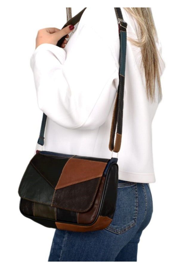 BİRÇANTA-Leather Multicolored Bag with Strap and Cover 1