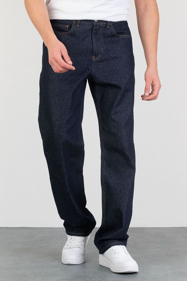 HLT JEANS-Men's Blue Straight Baggy Fit Loose Cut Denim Jeans - 100% Cotton Raw Jeans Pants Dallas 1