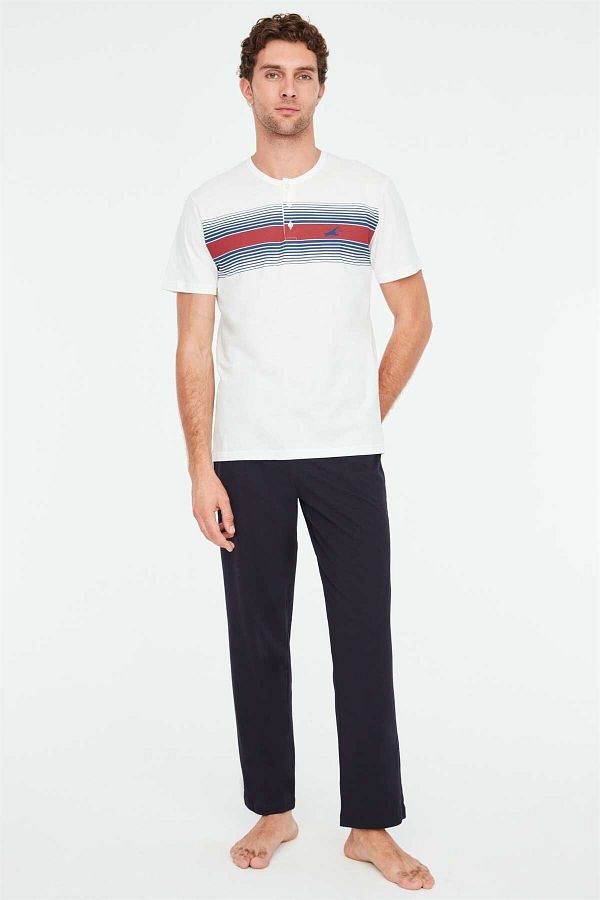 Mod Collection-- Men's Ecru Placket Pajama Set 1