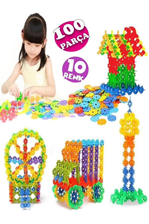 RoseRoi 100 Parça Kilitli Diskler Stem Eğitimi Uyumlu 10 Renk Kutusuz Eğitici Oyuncak Yapboz Seti