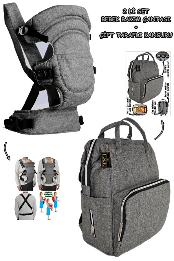 USF Anne Bebek Bakım Çantası Çift Yönlü Bebek Taşıma Kangurusu 2 Li Set