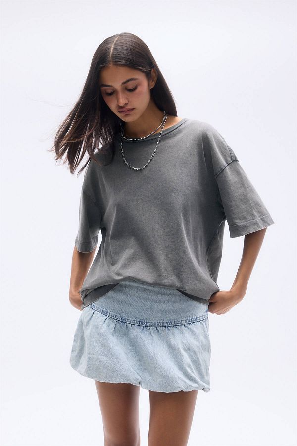 Pull & Bear-تي شيرت أساسي بأكمام قصيرة مقاس كبير 1