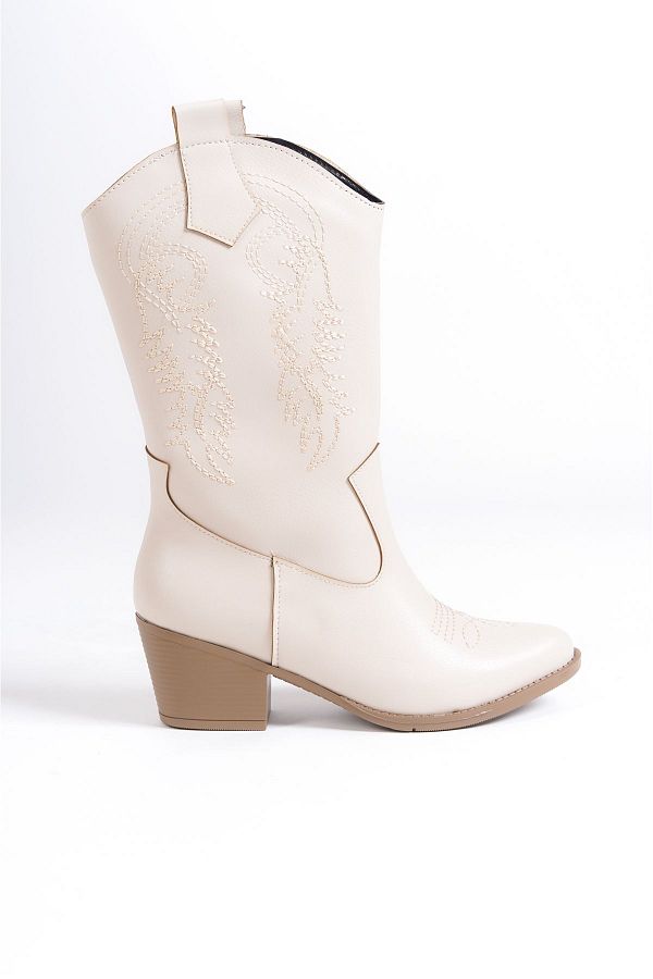Shoesers Women s Western Angel Wing Patterned Heeled Cowboy Boots Trendyol