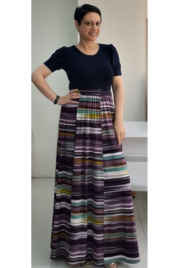 Mertcan Butik-6 Pieces Plum Patterned Viscose Skirt - Combed Cotton with Elastic Waist 1