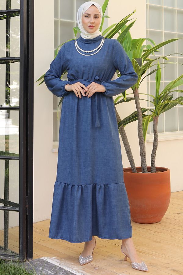 benguen-4034 Rochie din in indigo - Detaliu perla 1