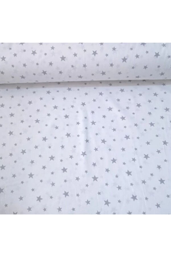 Bebek Özel Bir Metre Pamuklu Kumaş Gri Yıldızlı Desenli 240 cm Eninde (100X240 cm)