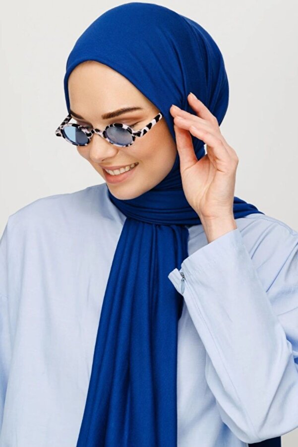 FRESCO SCARFS Hijab Hijab Combed Shawl Saks Blue- Trendyol