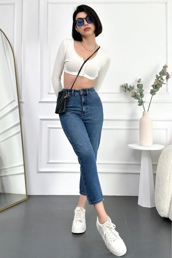 HLT JEANS-Hellblaue Boyfriend-Jeans für Damen mit hoher Taille, Lycra-freie Denim-Hose aus 100 % Baumwolle Mabel 1