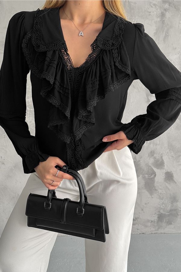 FEMELLE-Schwarze Rüschenbluse für Damen 1