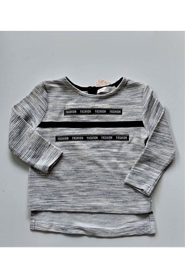 Nk Kids Kız Bebek Taş Işli Yazılı Arka Boyun Düğme Kapamalı Ekru Renk Viskon Sweatshirt