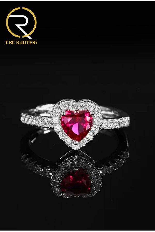 Crc Bijuteri-Heart Steel Single Stone Adjustable Women's Ring - Serious Relationship Design 1