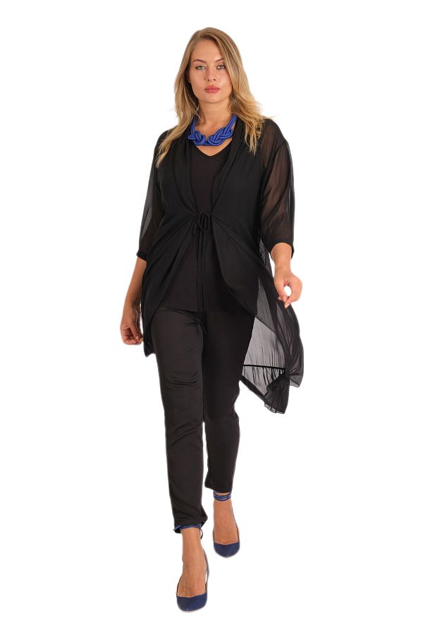 Long black chiffon jacket on sale