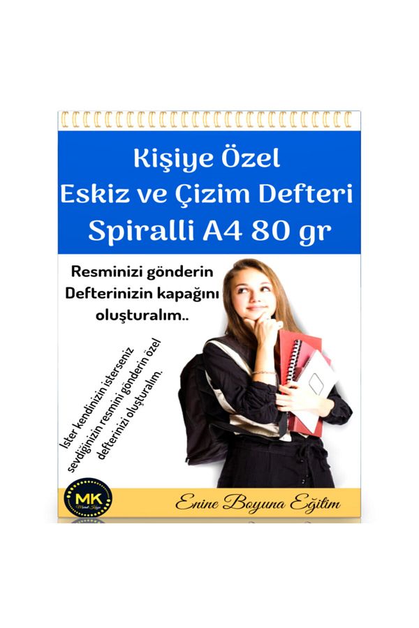 Enine Boyuna Eğitim-دفتر رسم ورسم يحتوي على صورةك، 200 ورقة حلزونية، A4-A5، 80 جرام (دفعتان) 1