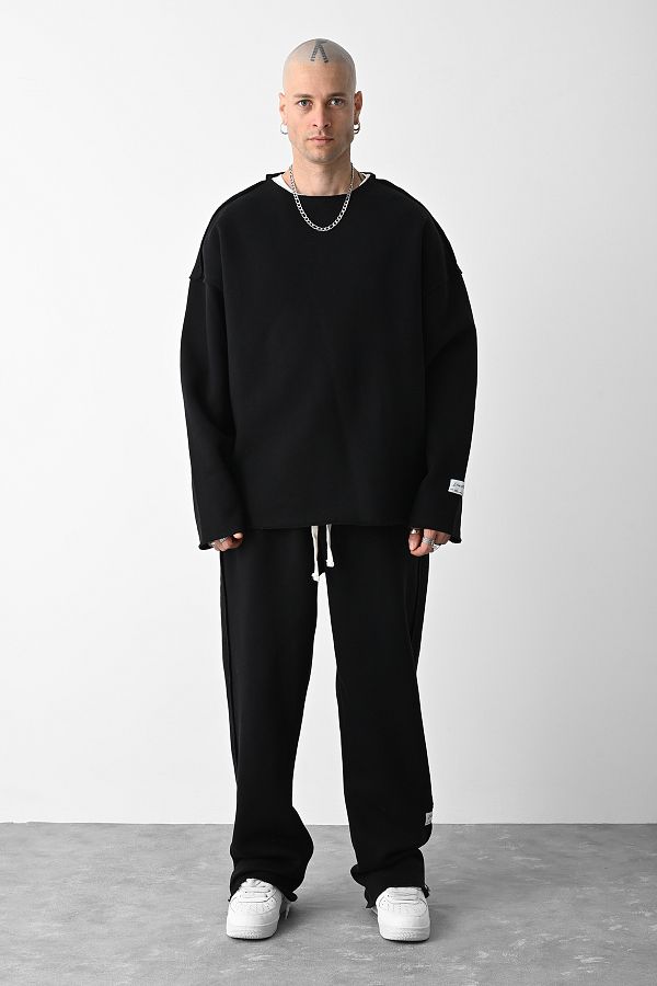 VAMOSCLO Black Collarless Sleeve Detailed Oversize Sweatshirt Trendyol
