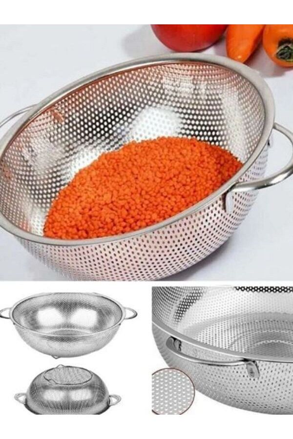 Veliday-24 Cm Stainless Steel Pasta Strainer - Colander with Metal Handle 1