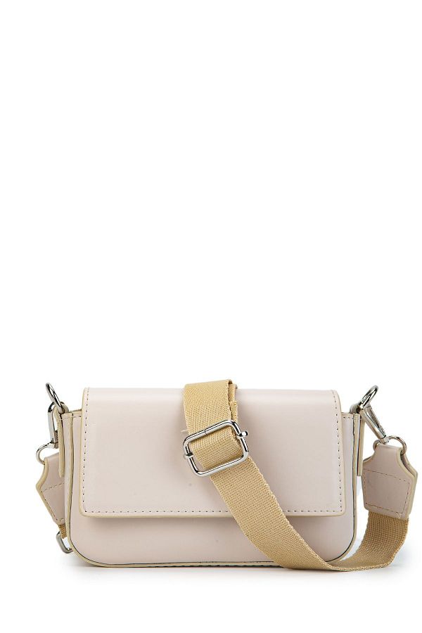 minebag India Women s Crossbody Bag Faux Leather Mini Baguette Cream Trendyol