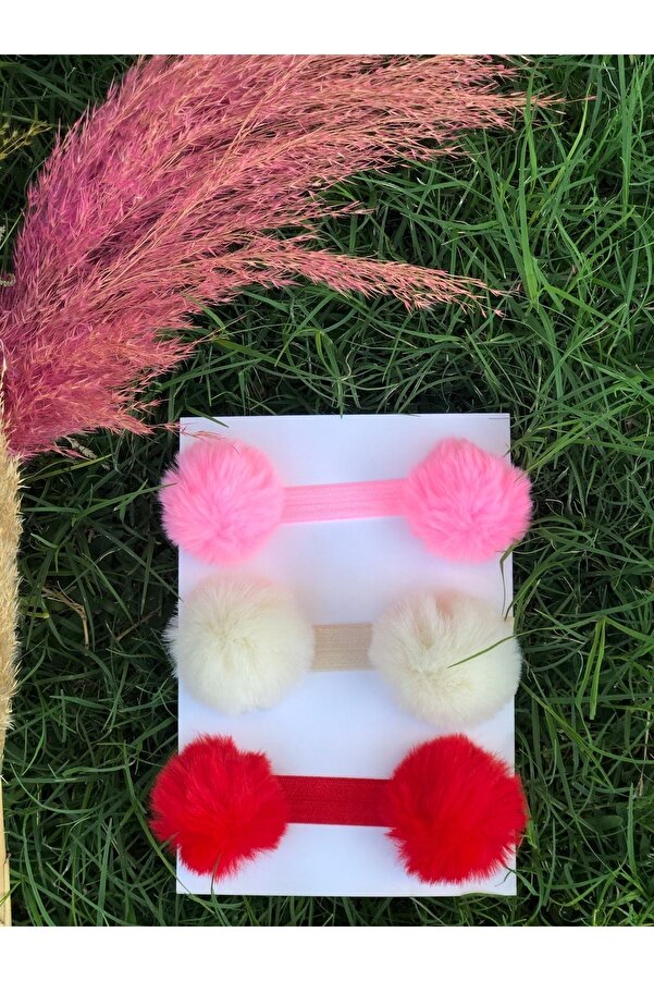 Tinystar Bebek Çocuk 3'lü Peluş Ponpon Bandana Set