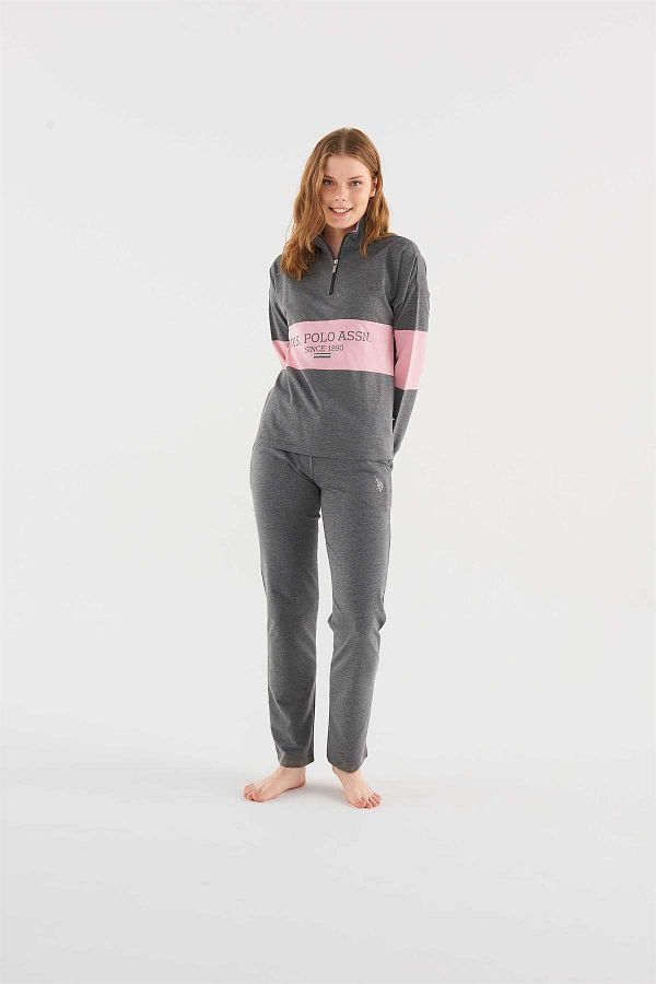 U.S. Polo Assn. Women s Licensed Uspa Anthracite Melange Pajama Set Trendyol