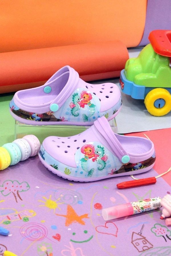 AlbiShoes Mermaid Patterned Girl s Crocs Non Slip Sole Beach and Pool Sandals Trendyol