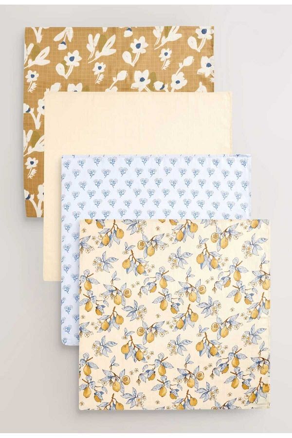 Next Baby Lemon Patterned 100 Cotton Muslin Set of 4 55x55 Trendyol