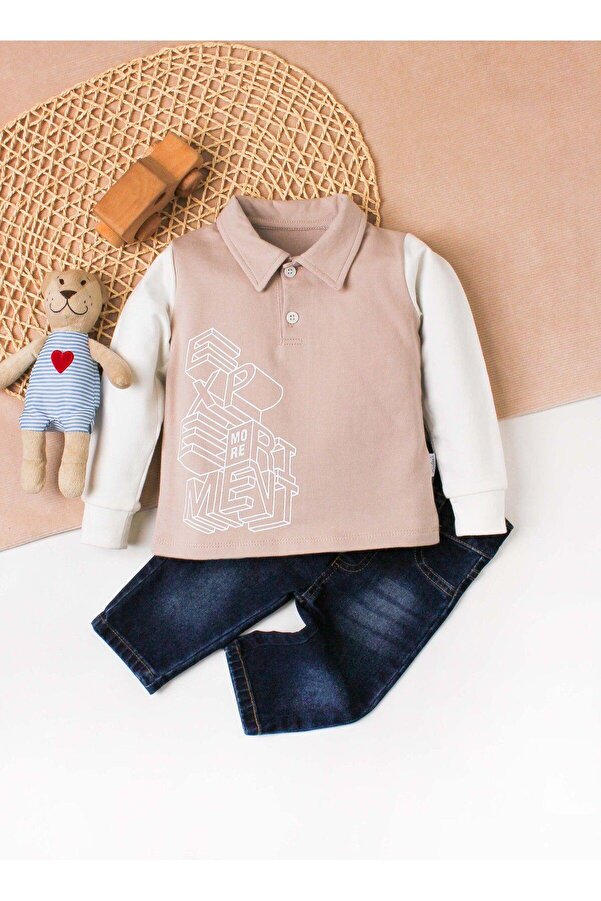 Kidex’s Baby Erkek Bebek Polo Takım Kot Pantolon Üst İkili Takım