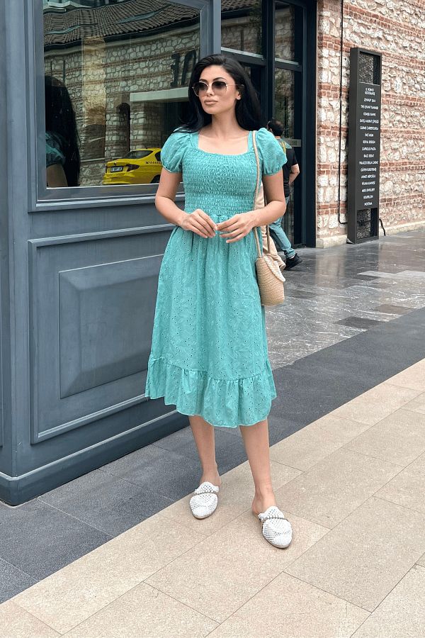 Green scallop dress top