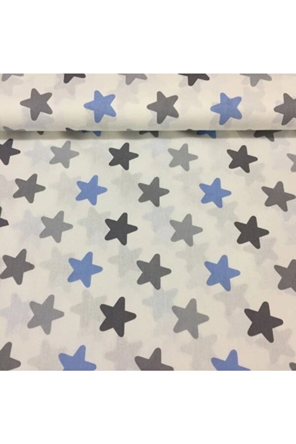 Bebek Özel Bir Metre Pamuklu Kumaş Mavi Gri Yıldızlı Desenli 240 cm Eninde (100X240 cm)