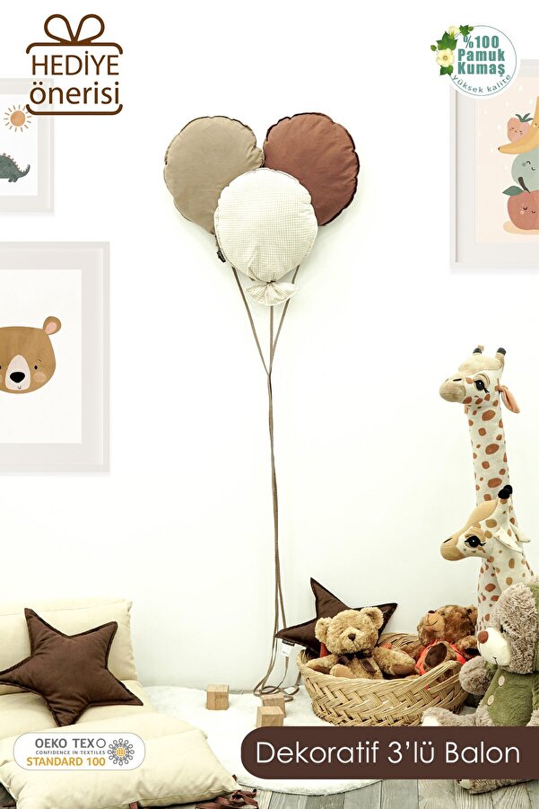 mordesign Çocuk Odası Dekorasyonu 3'lü Balon Set, Bebek Odası Dekoratif Balon, Duvar Dekorasyonu