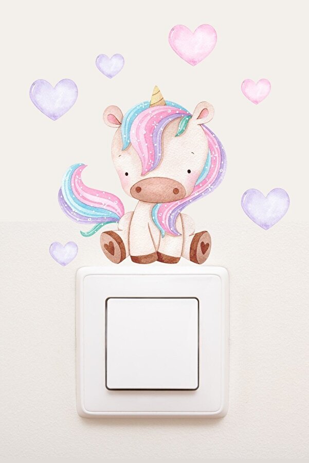 Kt Grup - Priz - Pastel Unicorn Ve Kalpler Dekoratif Priz Sticker - Sim754