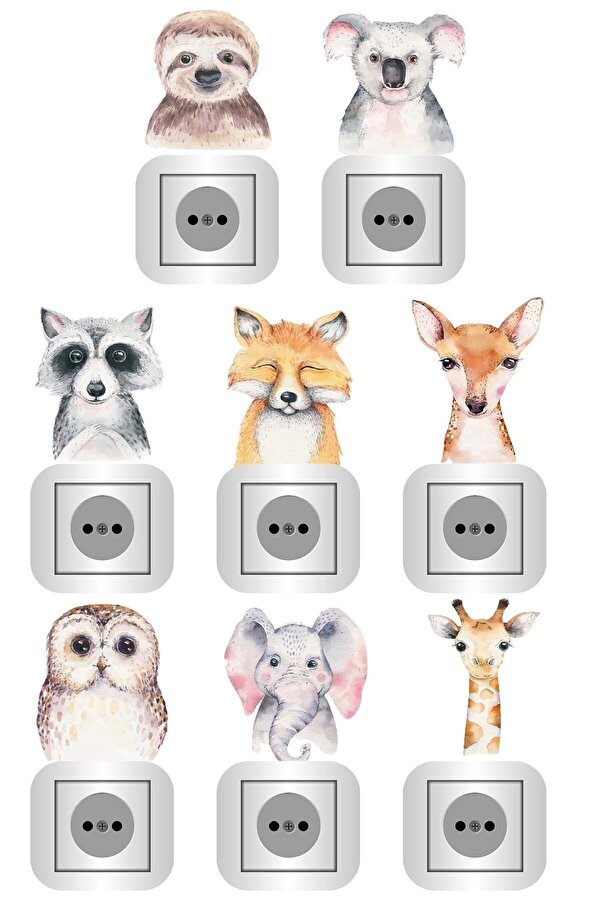 Kt Grup Pastel Hayvanlar 8'li Priz Sticker Seti