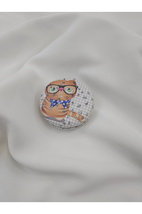 NOMİ-Stylish Patterned, Double Sided, Stoned, Round Pocket and Bag Mirror 1