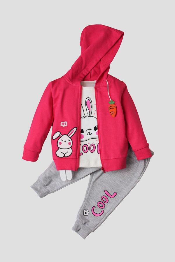 Chicsy Baby Unisex Tavşanlı Kapüşonlu 3lü Takım Pamuklu Alt Üst İç Giyim